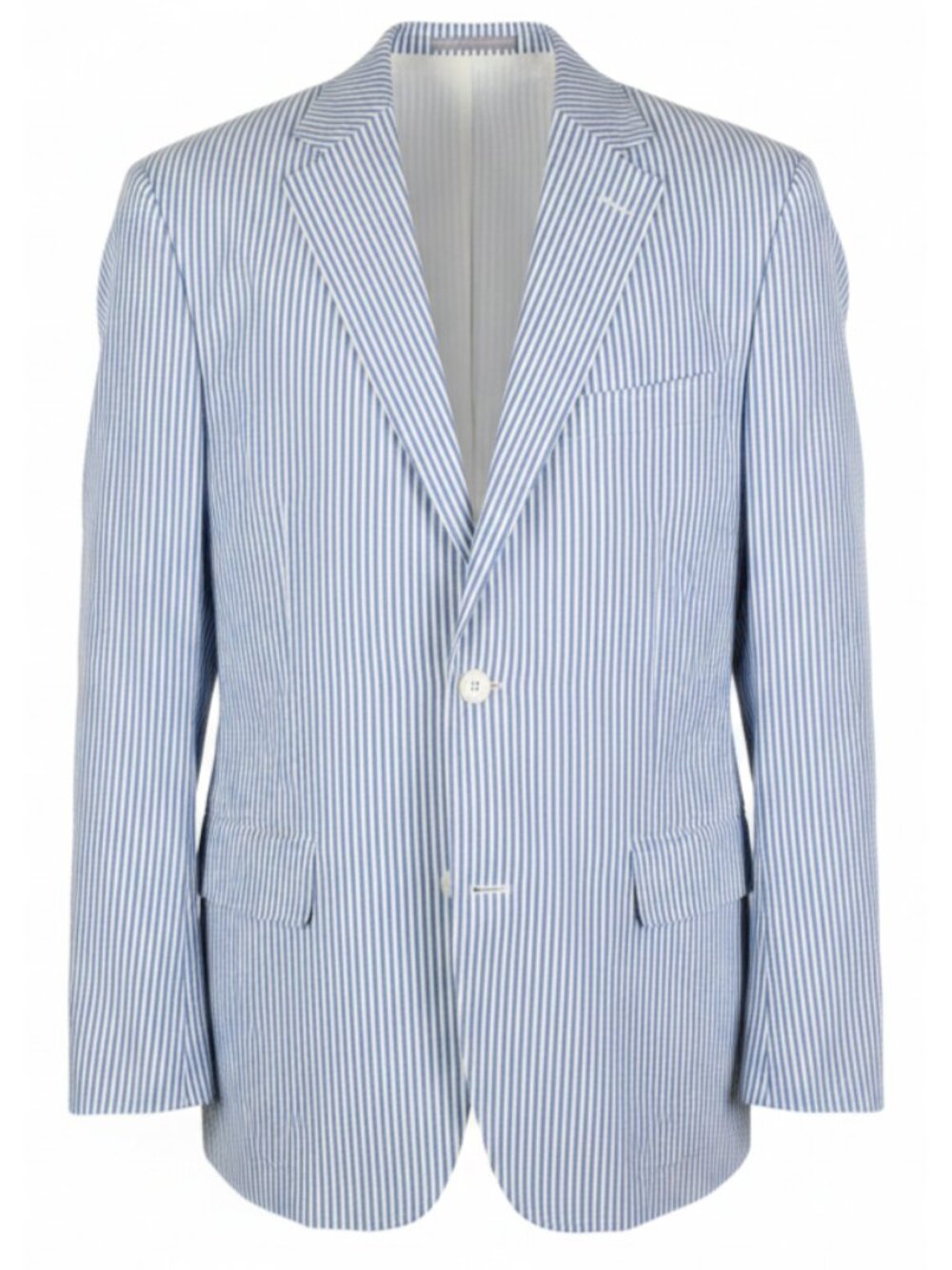 Jcp Blazer Mens 44R Blue White Striped Cotton Seersucker Nautical Unlined Summer